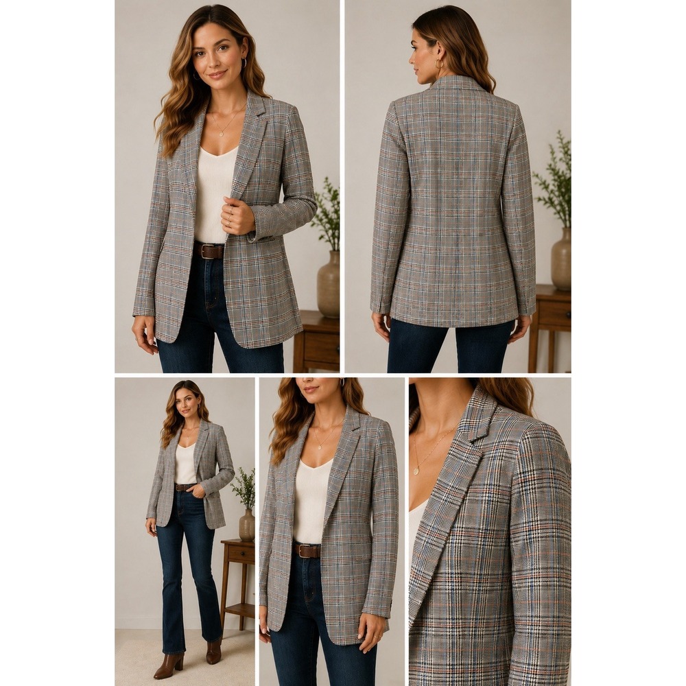 Liverpool Los Angeles Womens M Plaid Blazer Jacket Gray Glen Plaid Workwear